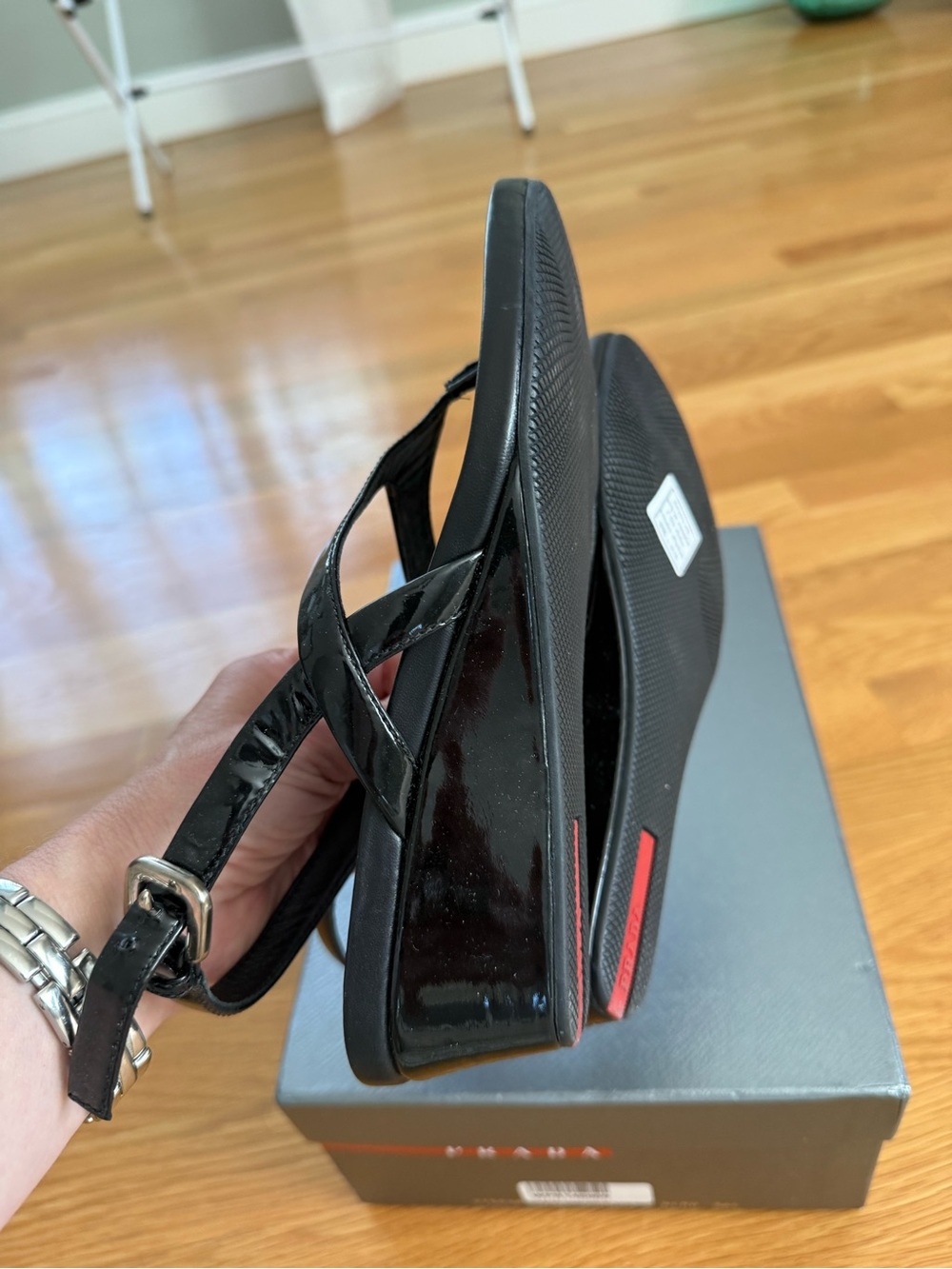 Prada Sport Black Patent Leather Slingback Sandals 6.5M - Picture 7 of 8